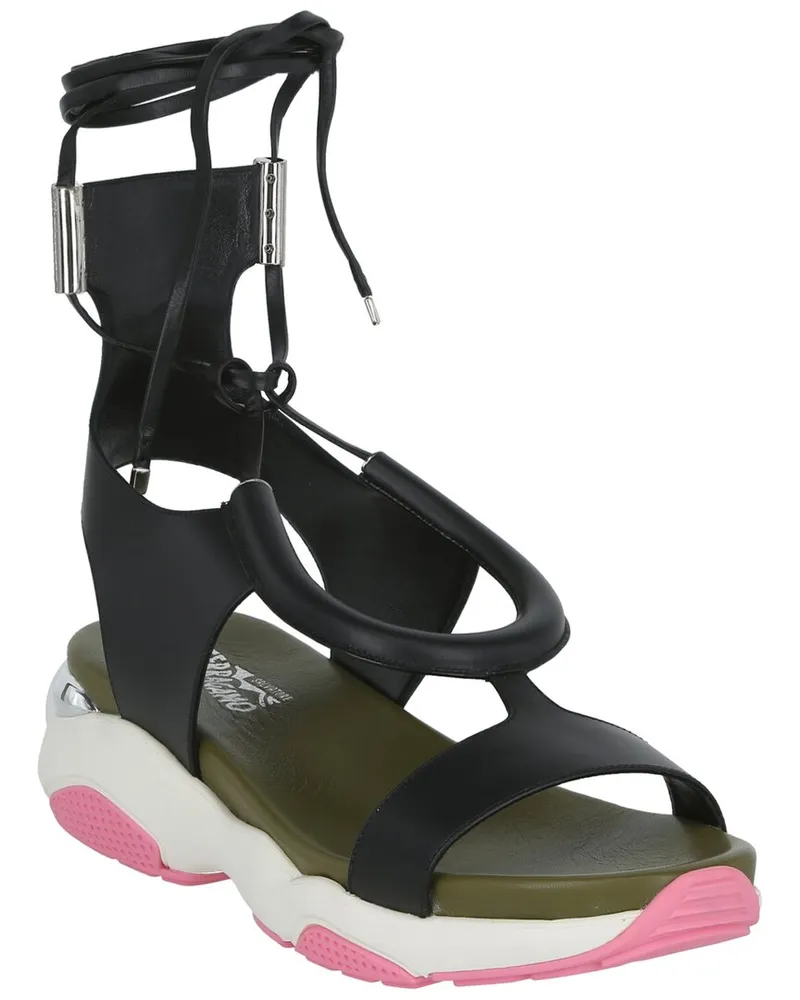 Ferragamo Lace-Up Leather Sandal Black