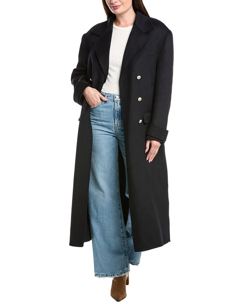 Sandro Wool Trench Coat Blue
