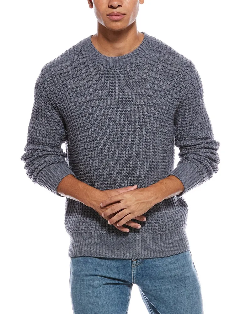 Vince Macro Waffle Wool & Cashmere-Blend Crewneck Sweater Blue