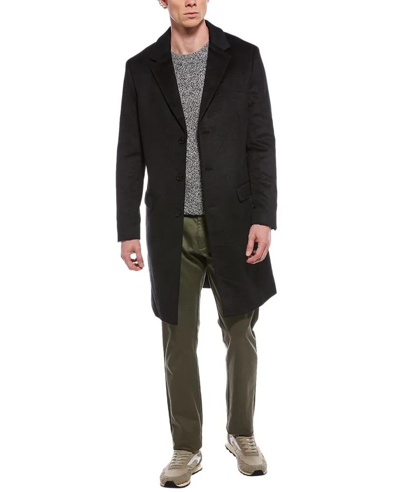 AllSaints Hal Suede-Trim Wool-Blend Coat Black