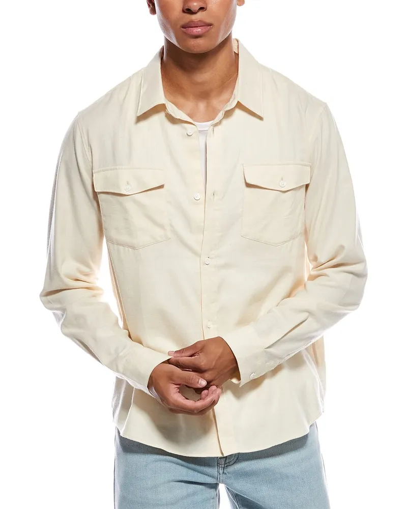 Frame Denim Double Pocket Wool-Blend Shirt White