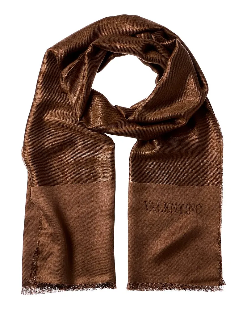 Valentino Garavani Logo Silk-Blend Scarf Brown