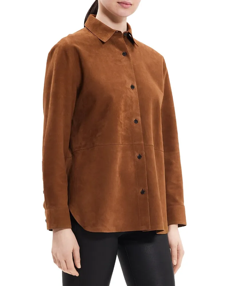 Theory Classic Menswear Suede Shirt Brown