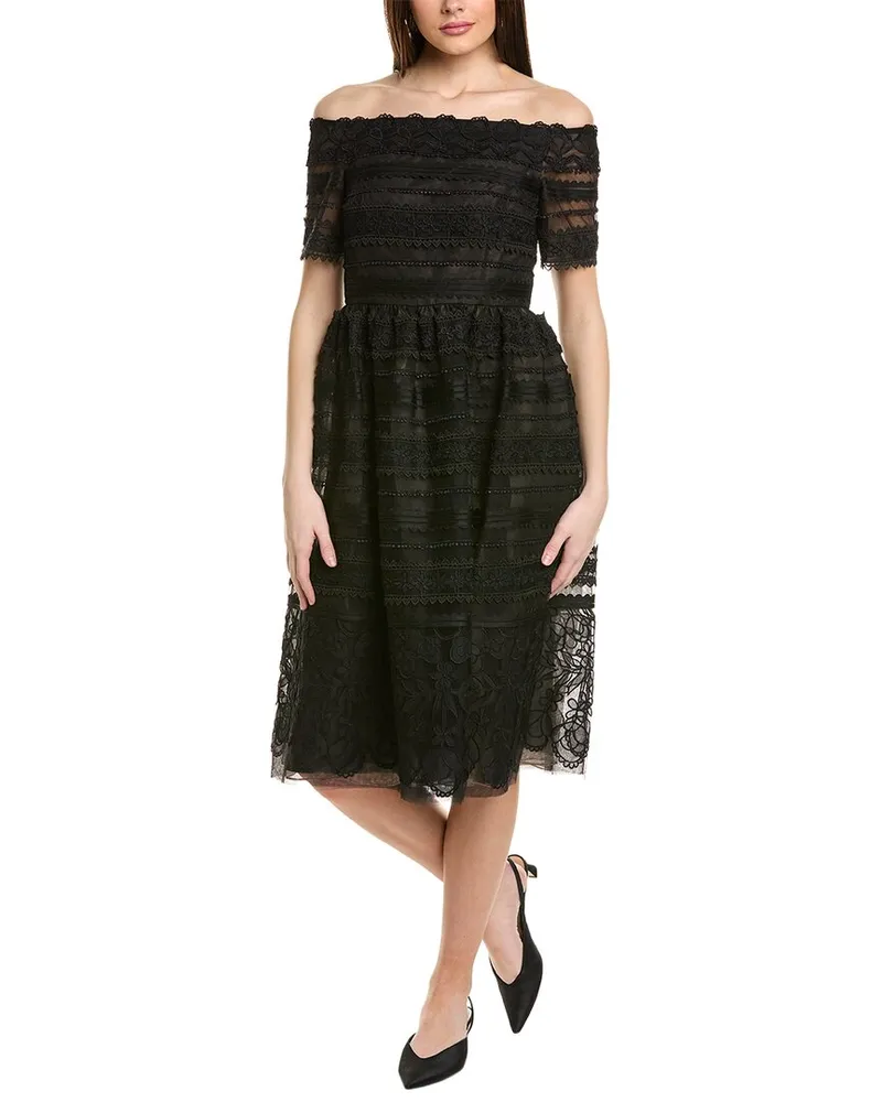 Carolina Herrera New York Lace Off-Shoulder Midi Dress Black
