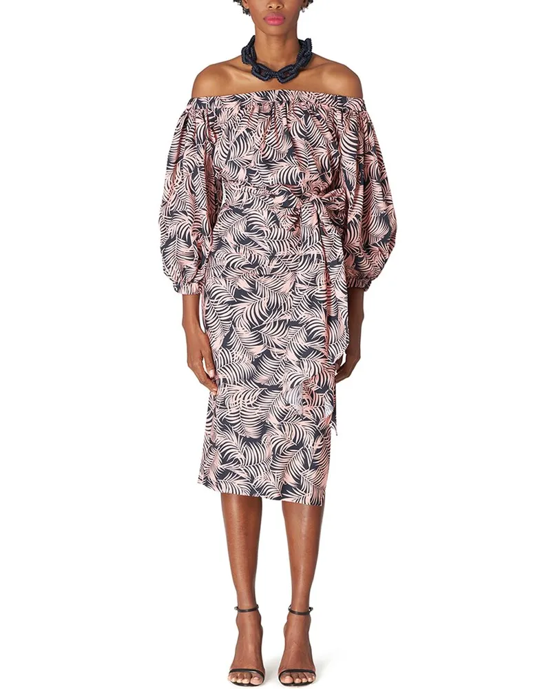 Carolina Herrera New York Off Shoulder Puff Sleeve Ruched Midi Dress Nocolor
