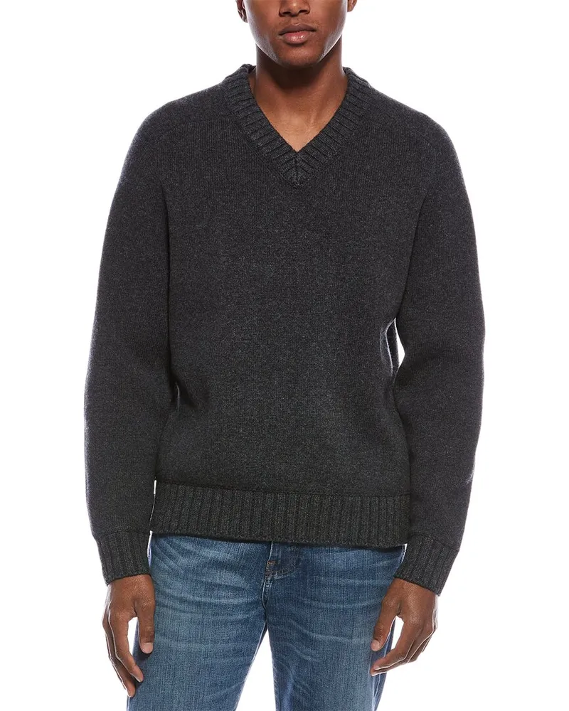 Theory Heavy Wool & Cashmere-Blend V-Neck Sweater Gray