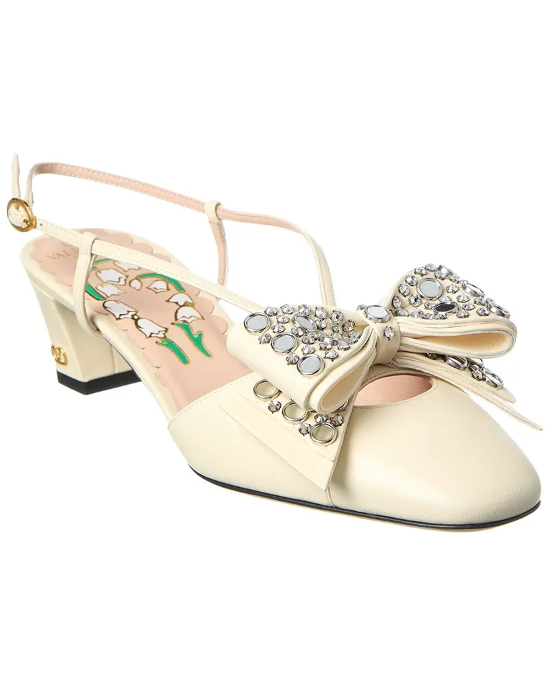 Valentino Garavani Bow 45 Leather Slingback Pump White