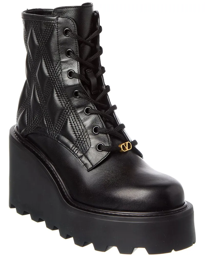 Valentino Garavani Vlogo Leather Platform Boot Black