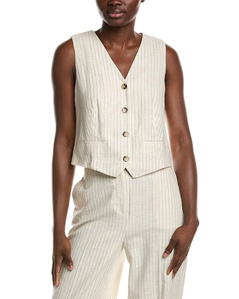 Vince Camuto Button-Down Linen-Blend Vest Brown