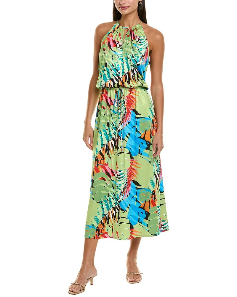 NATORI N  Palms Slinky Knit Halter Neck Dress Green