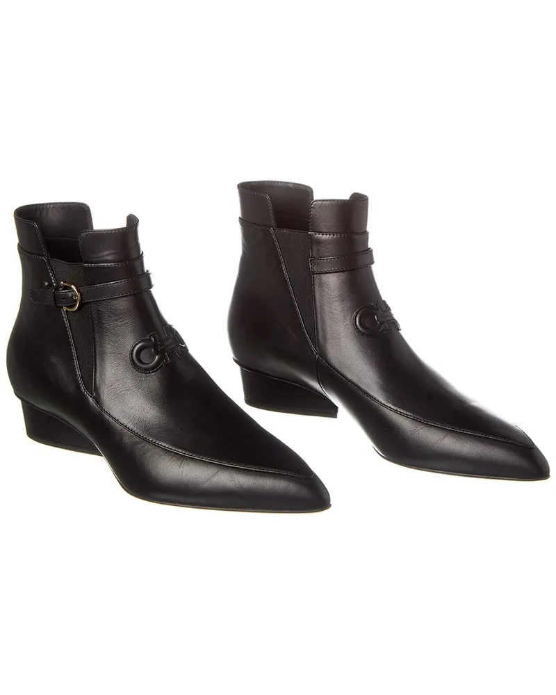 Ferragamo Gancini Leather Bootie (Authentic Pre-Loved Black