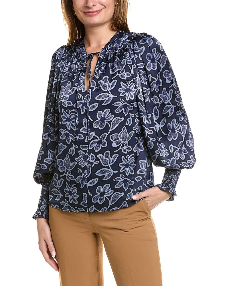 Rebecca Taylor Vera Fleur Tie-Front Blouse Nocolor