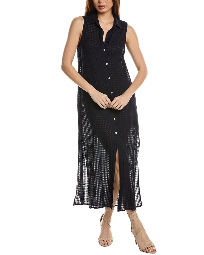 Bella Dahl Side Slit Duster Linen-Blend Dress Blue