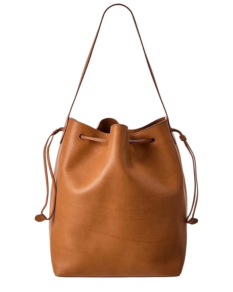 The Row Belvedere Leather Bucket Bag Brown
