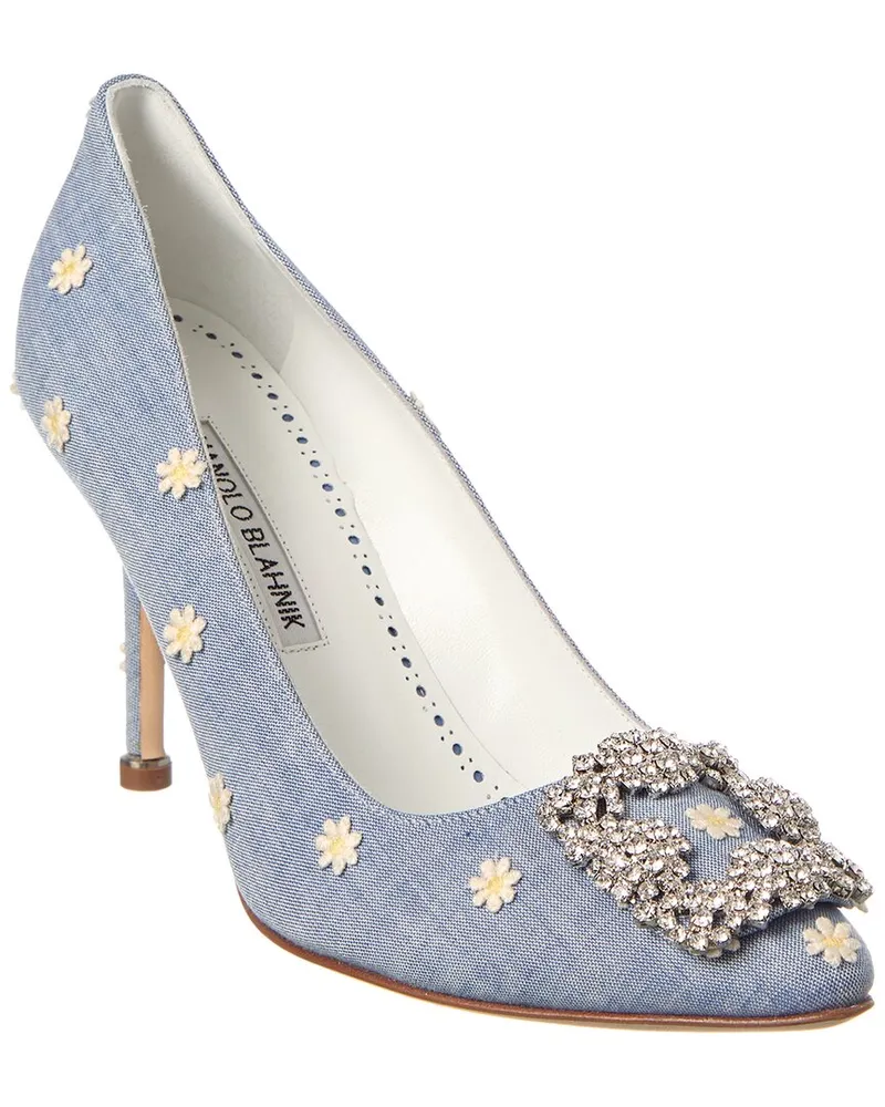 Manolo Blahnik Hangisi 90 Chambray Pump Blue