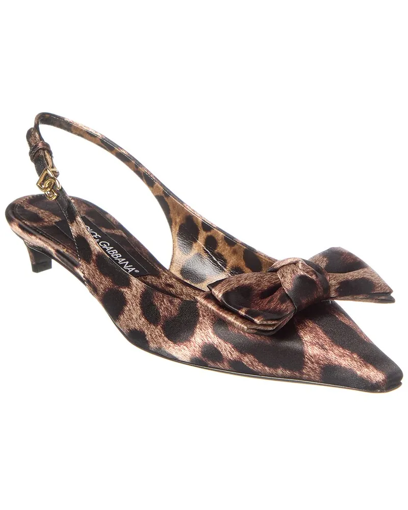 Dolce & Gabbana DG Logo Satin Slingback Pump Brown