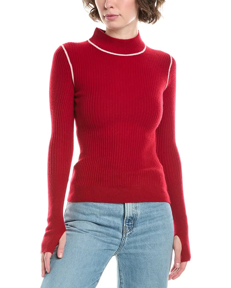 No Name NONAME Fine Rib Mock Neck Cashmere Sweater Red