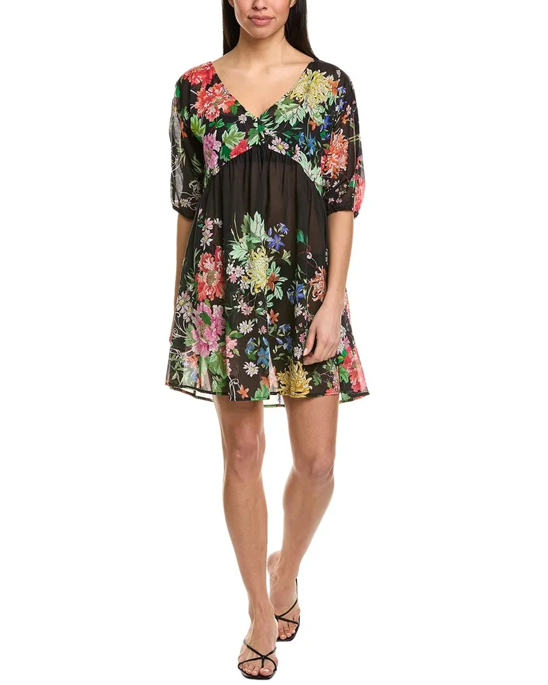 Johnny Was Metallic Notte Silk-Blend Babydoll Blouse Black