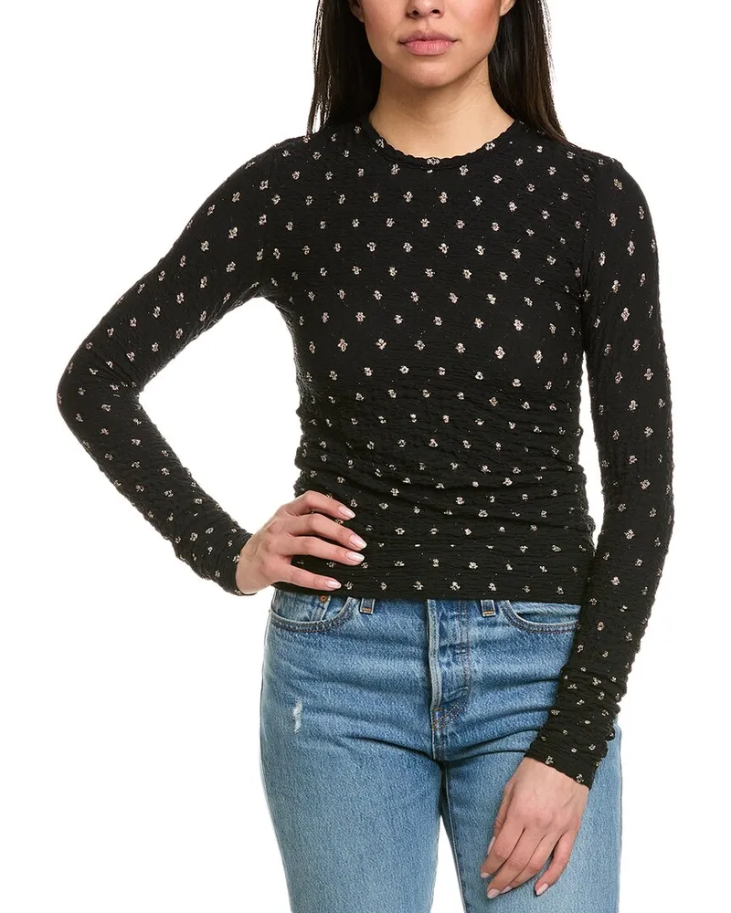 Frame Denim Puckered Stretch Top Black