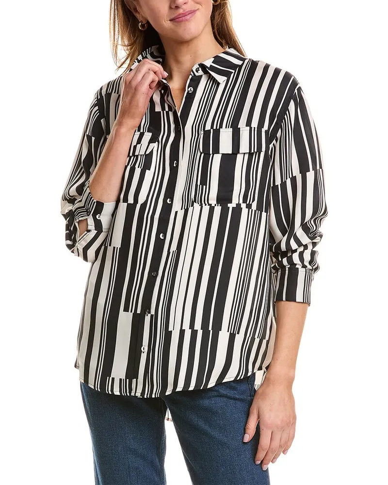 Johnny Was Kassie Double Pocket Silk Shirt Beige