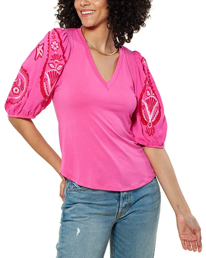 Hale Bob V-neck Top Pink