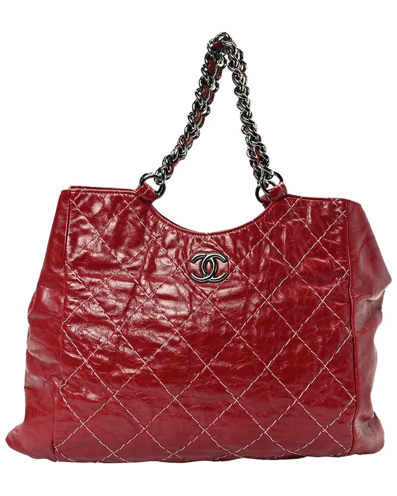Chanel Red Goatskin Leather Double Contrast Stitch Tote (Authentic Pre-Loved Nocolor