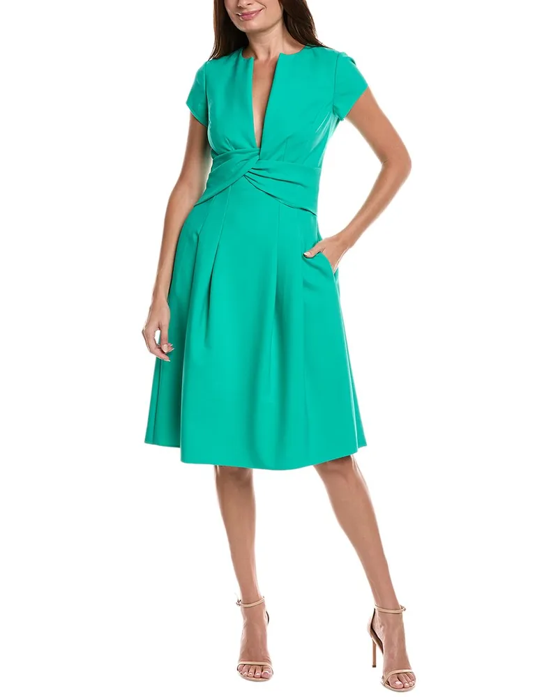 Oscar de la Renta Twisted Front Midi Dress Green