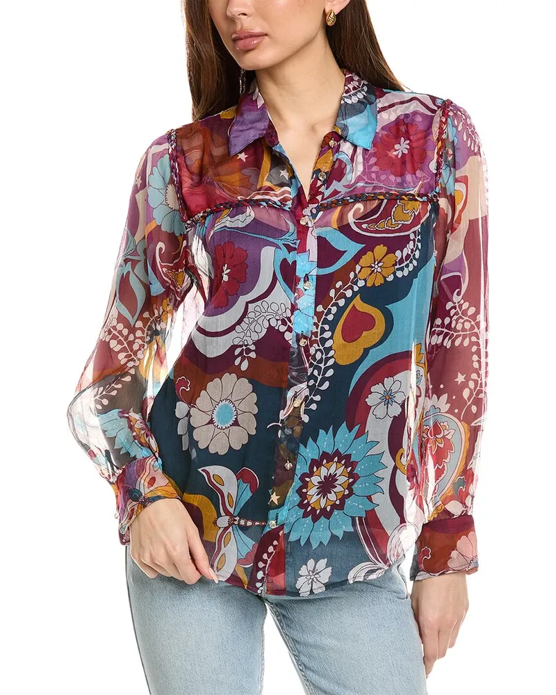 Johnny Was Katerina Braided Silk Blouse Nocolor