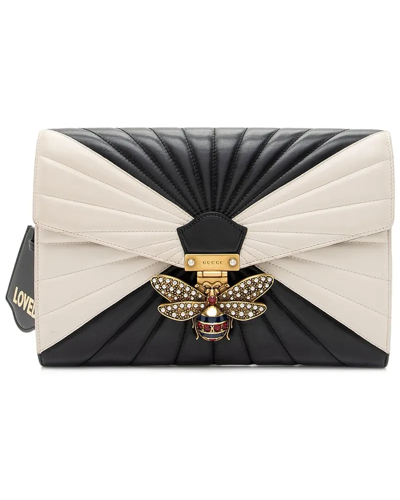 Gucci Black, White Crystal, Faux Pearl & Leather Queen Margaret Bee Clutch  (Authentic Pre-Loved Nocolor