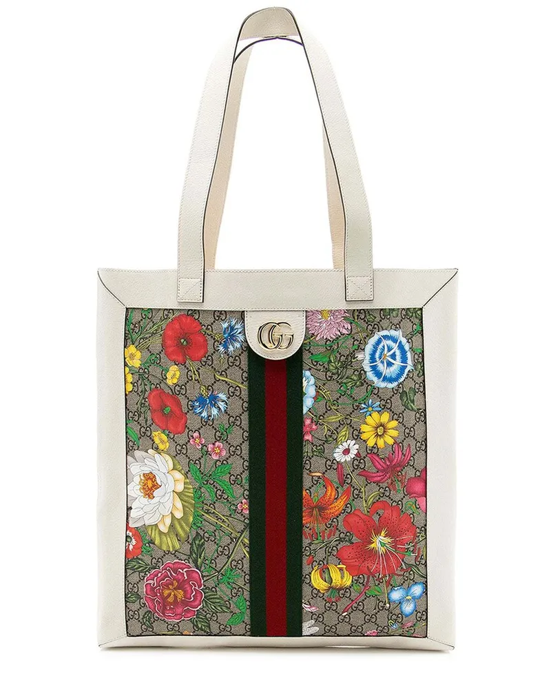 Gucci Brown GG Supreme Canvas Flora Ophidia Vertical Shopping Tote (Authentic Pre-Loved Nocolor