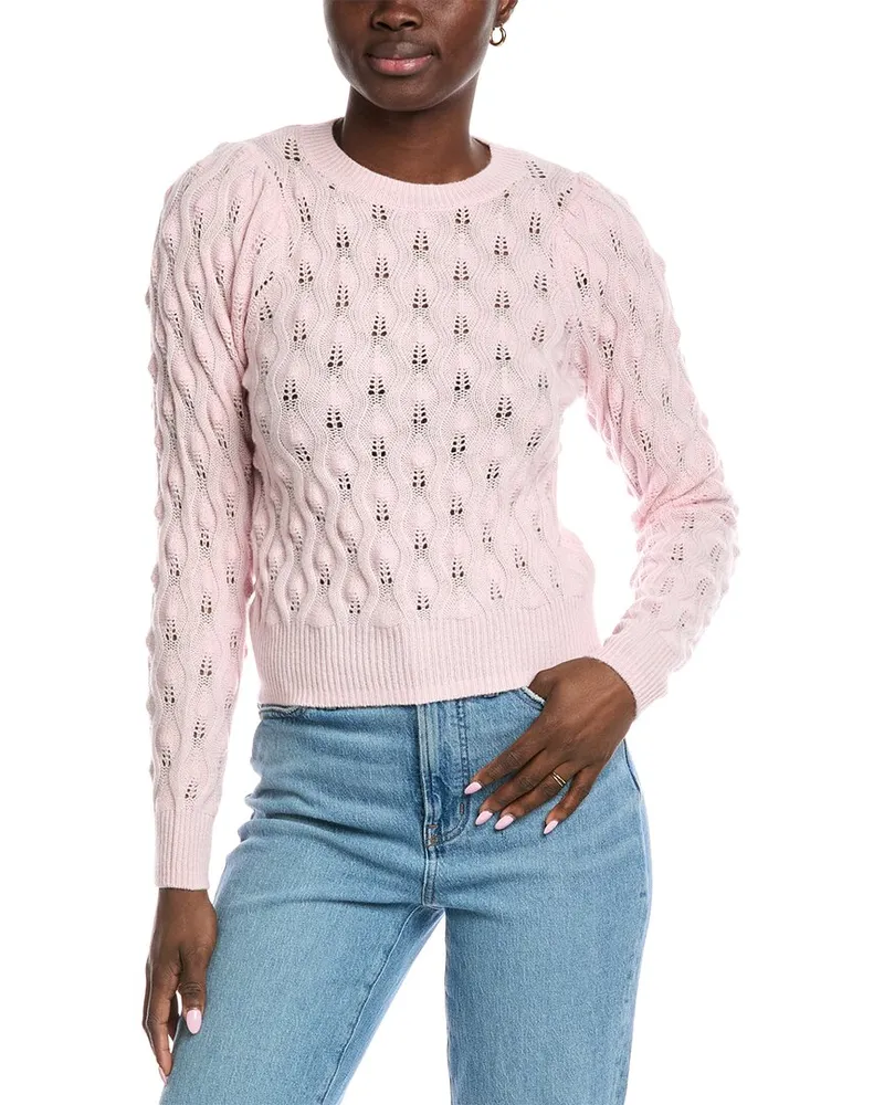 Autumn Cashmere Puff Sleeve Stitch Cashmere Sweater Pink