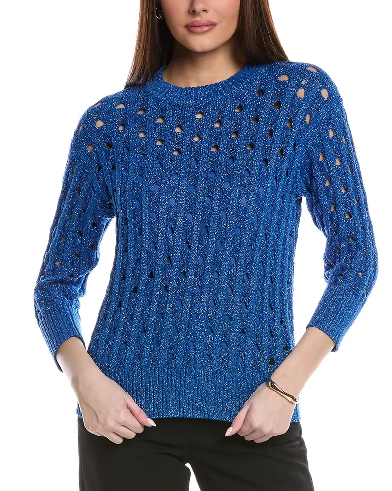 ST. JOHN Rib Crochet Knit Sweater Blue