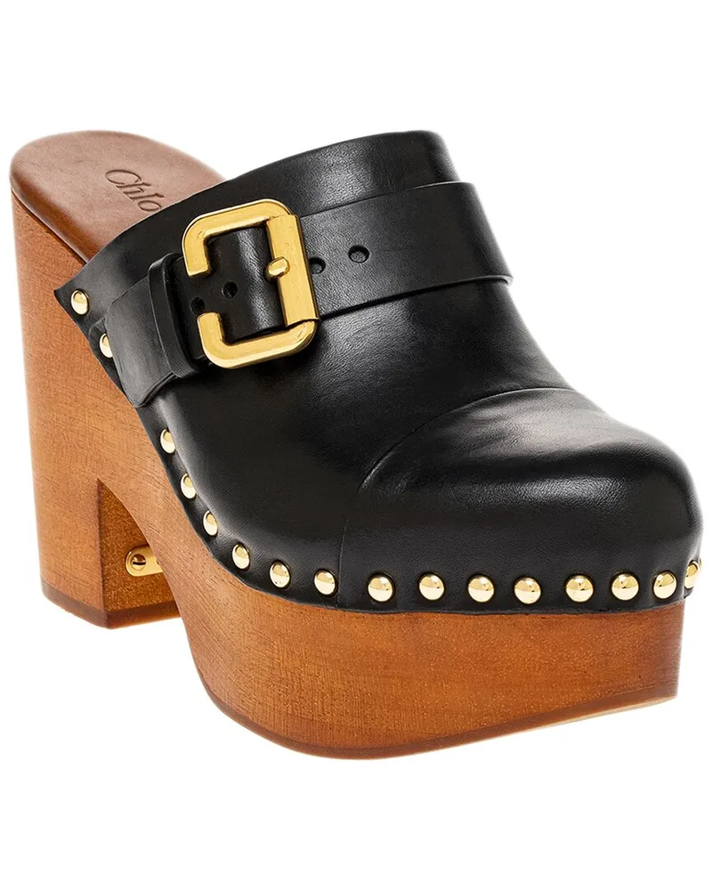 Chloé Jeannette Leather Wedge Clog Black