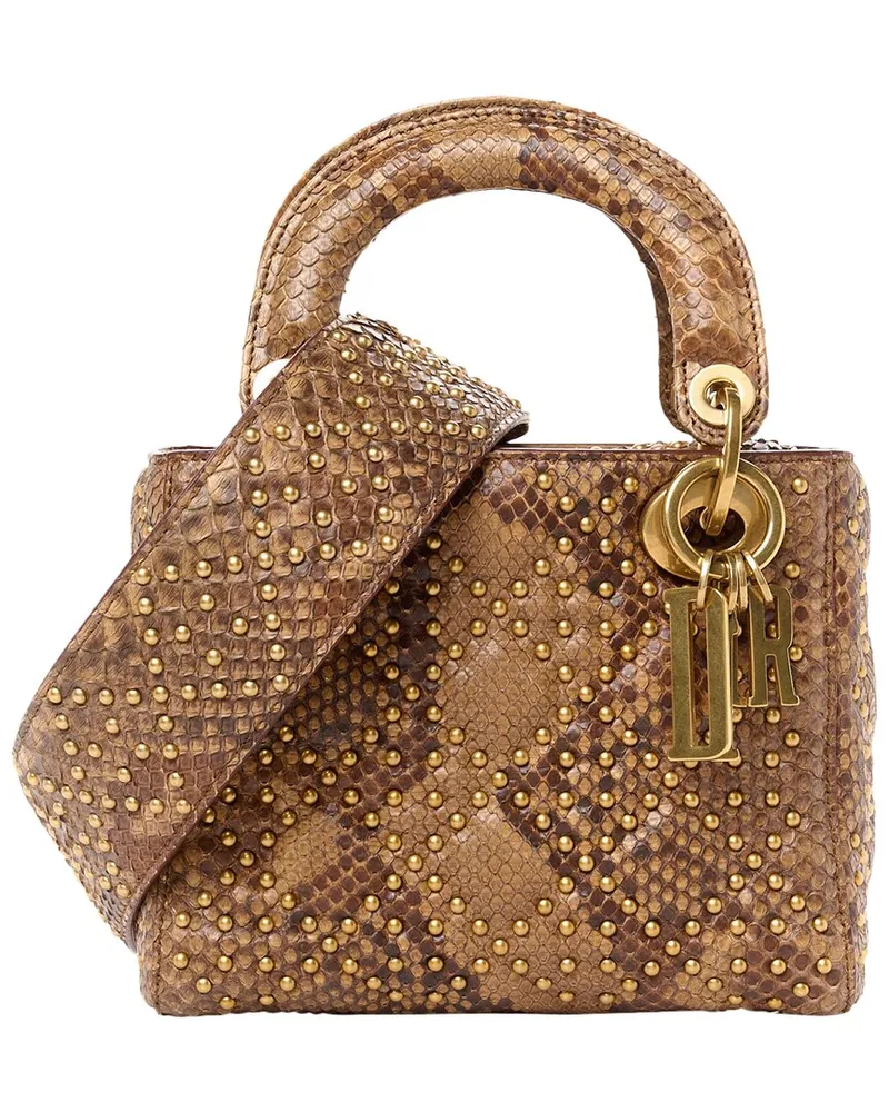 Dior Brown Snakeskin Studded Mini Lady Dior (Authentic Pre-Loved Nocolor