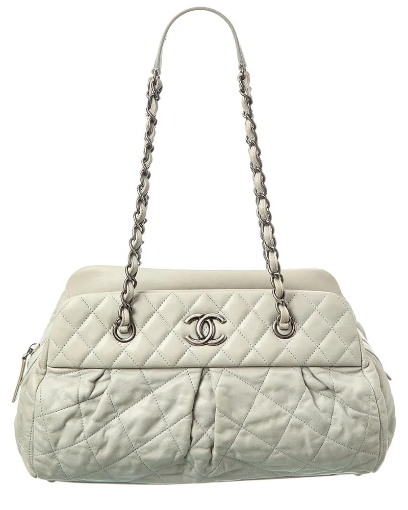 Chanel Gray Lambskin Leather CC Chain Tote (Authentic Pre-Loved Nocolor