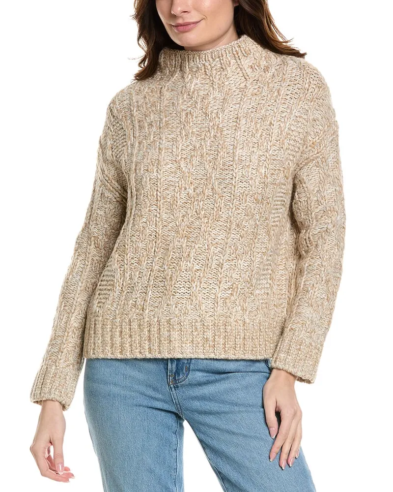 Vince Textured Cable Funnel Wool-Blend Sweater Nocolor
