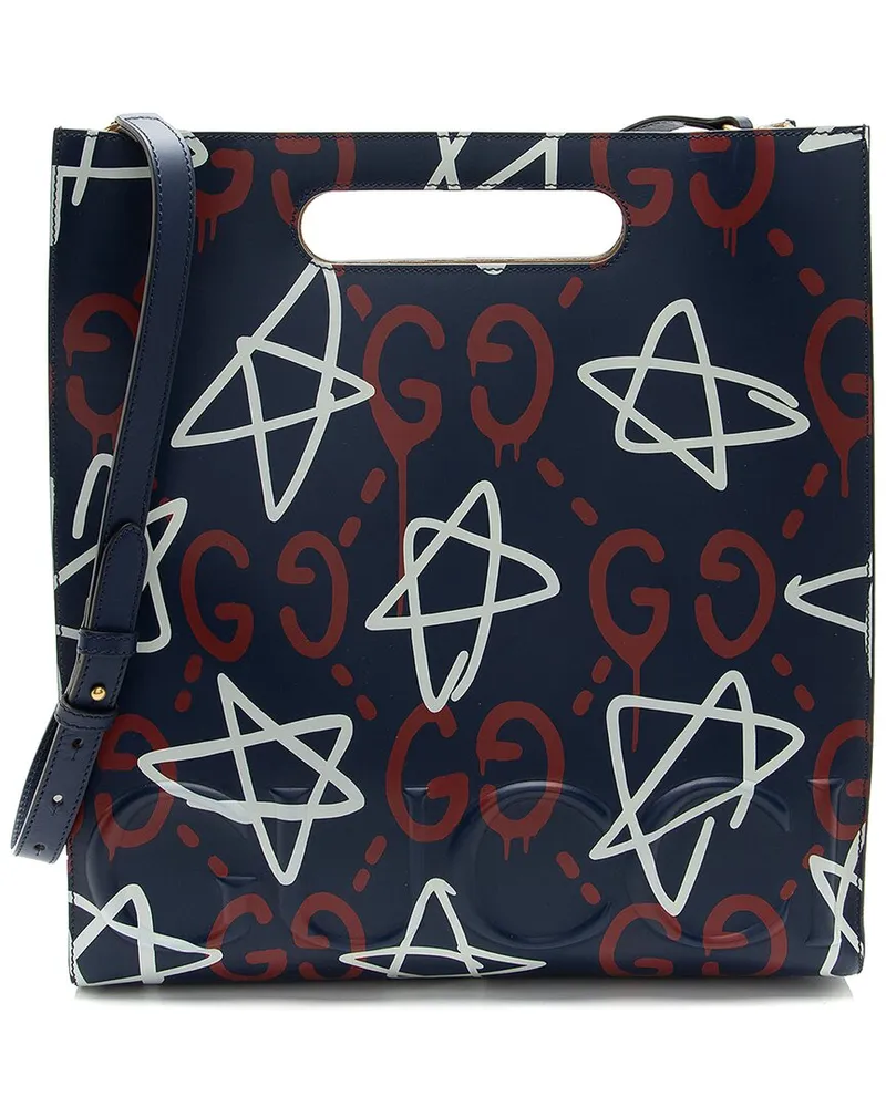 Gucci Blue, Red, White Leather Ghost Medium Tote (Authentic Pre-Loved Nocolor