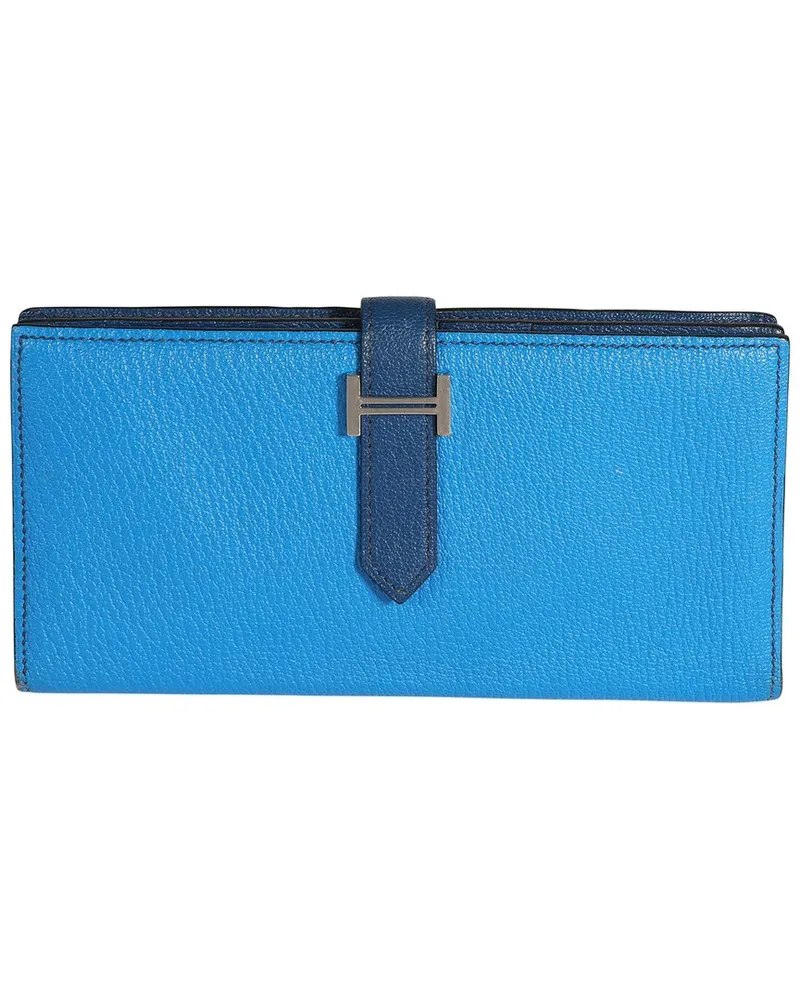 Hermès Blue Chevre Bearn Wallet PHW (Authentic Pre-Loved Nocolor