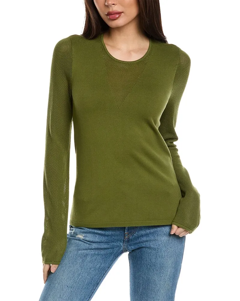 ST. JOHN Mesh Knit Sweater Green