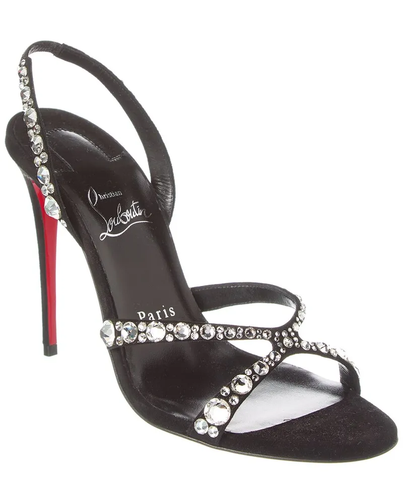Christian Louboutin Emilie Strass 100 Suede Slingback Sandal Black