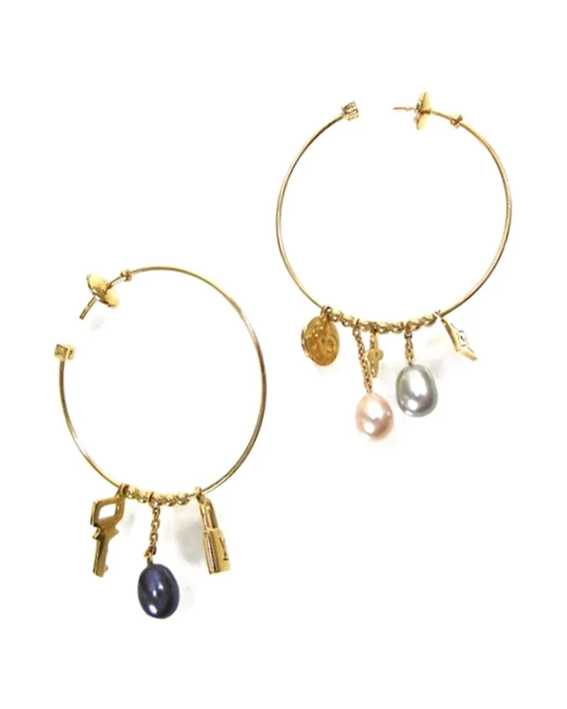 Louis Vuitton 18K Pearl Charm Hoops (Authentic Pre-Owned Nocolor