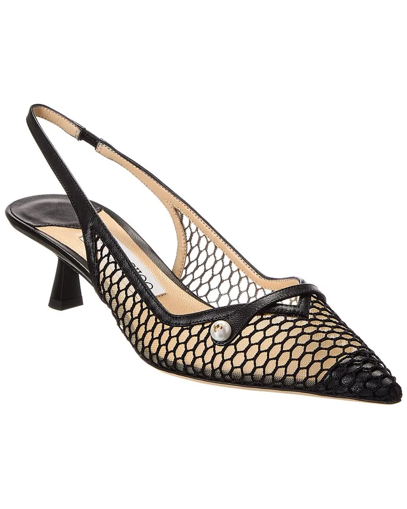 Jimmy Choo Amita 45 Fishnet Mesh & Leather Slingback Pump Black