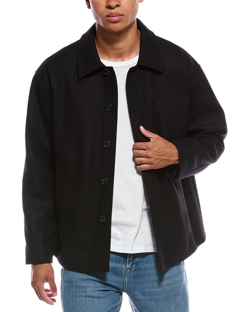 Frame Denim Textured Wool Overshirt Jacket Black