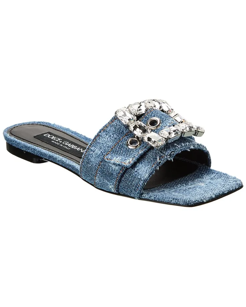 Dolce & Gabbana Rhinestone Buckle Denim Sandal Blue