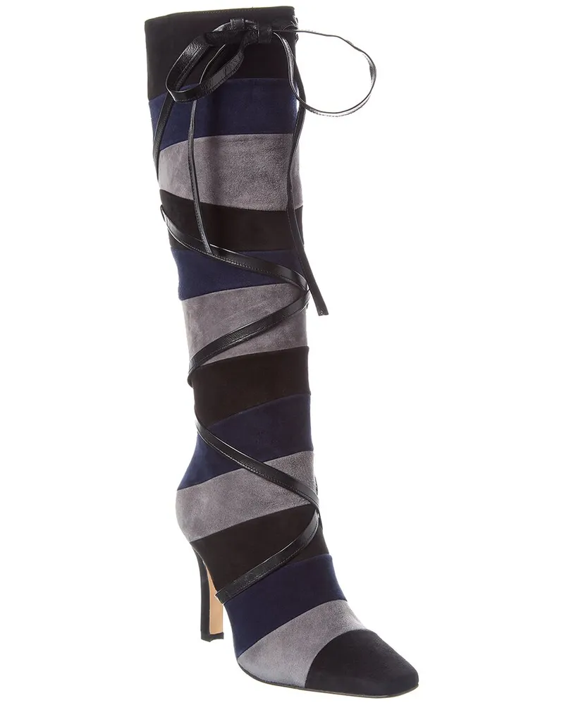 Manolo Blahnik Borneo 105 Suede Knee-High Boot Black