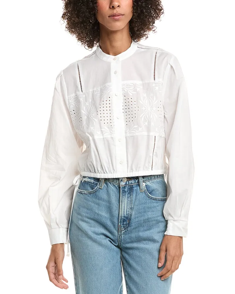 Derek Lam Malory Garden Tile Eyelet Blouse White
