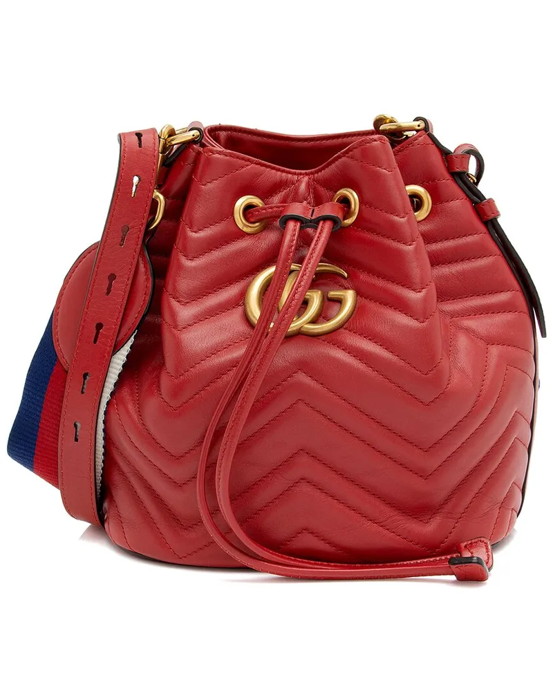 Gucci Red Leather & Nylon GG Marmont Bucket Bag (Authentic Pre-Loved Nocolor