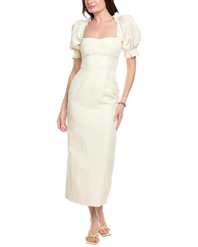 Saloni Linen & Silk-Blend Maxi Dress White