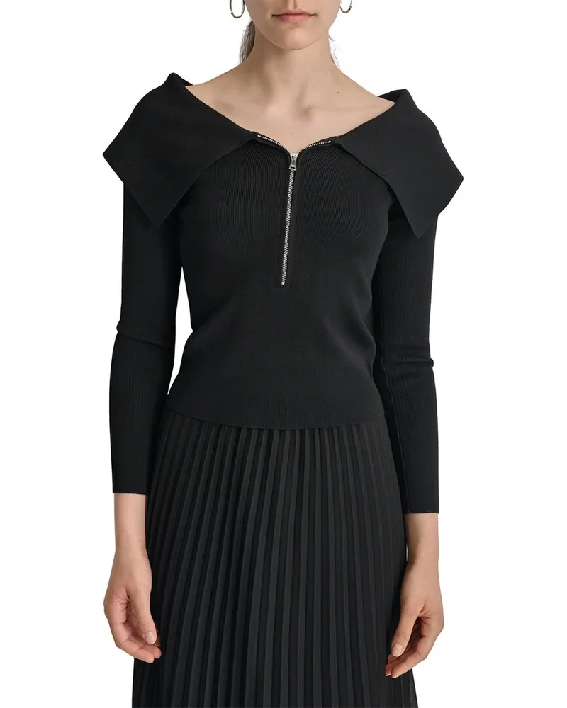 DKNY 1/2-Zip Exaggerated Collar Sweater Black