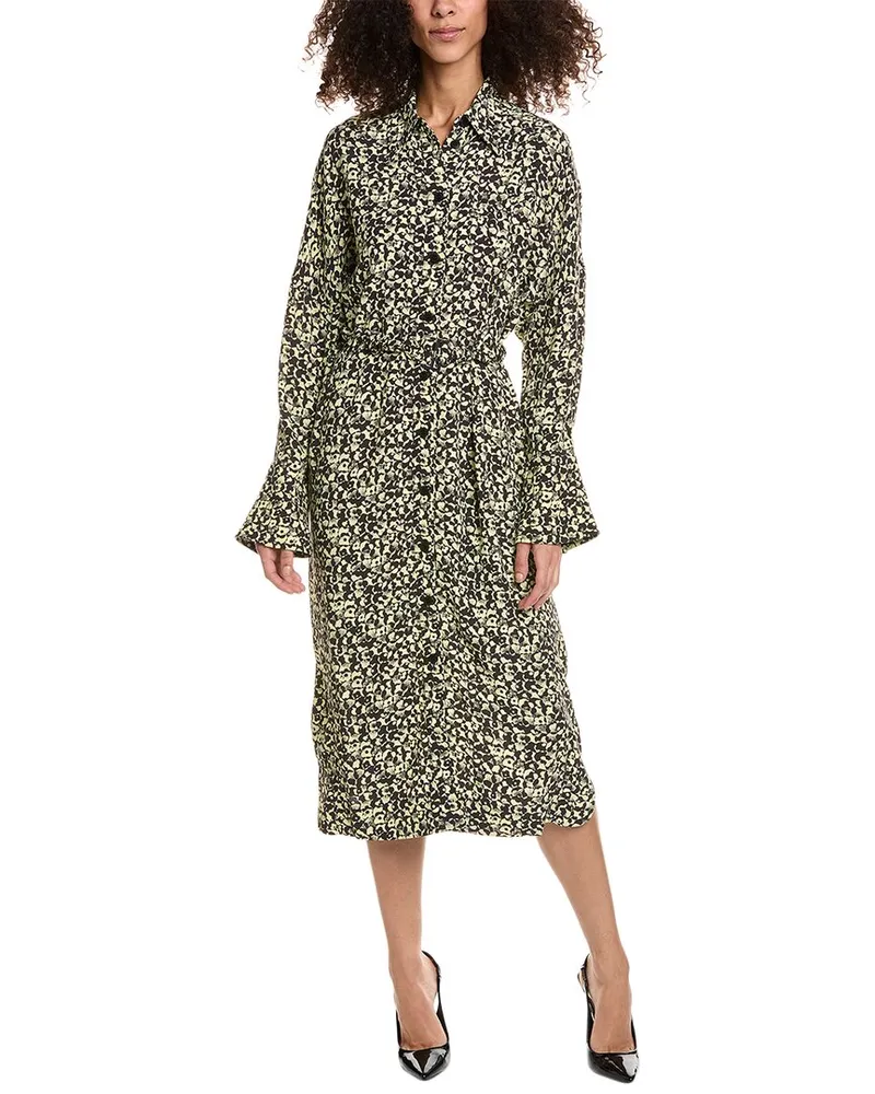 Ganni Printed Crepe Shirtdress Yellow